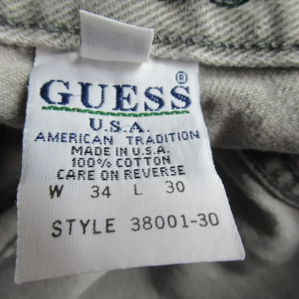 Vintage Guess Jeans Mens Size 34 Gray Green Label Straight Leg Denim 80s 90s USA